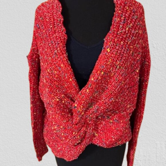 Red Open Back Twisted Boat Neck Red Sweater - Picture 2 of 10